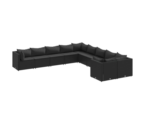 Set de sofás de jardín y cojines 10 pzas ratán sintético negro