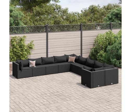Set de sofás de jardín y cojines 10 pzas ratán sintético negro