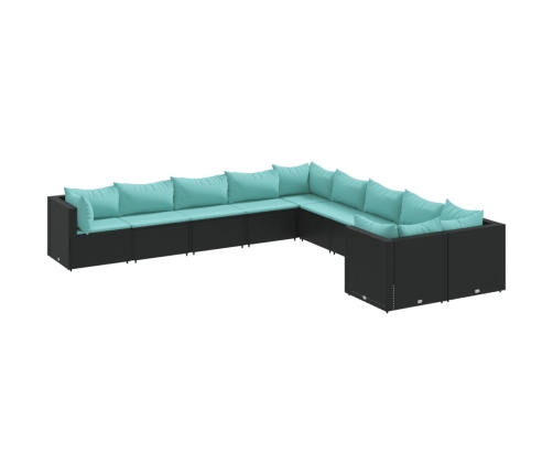 Set de sofás de jardín y cojines 10 pzas ratán sintético negro