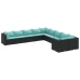 Set de sofás de jardín y cojines 10 pzas ratán sintético negro