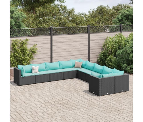 Set de sofás de jardín y cojines 10 pzas ratán sintético negro
