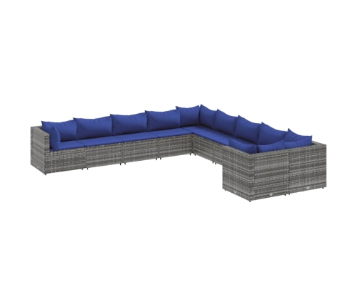 Set de sofás de jardín y cojines 10 pzas ratán sintético gris