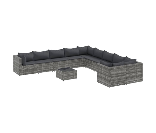 Set de sofás de jardín 11 pzas y cojines ratán sintético gris