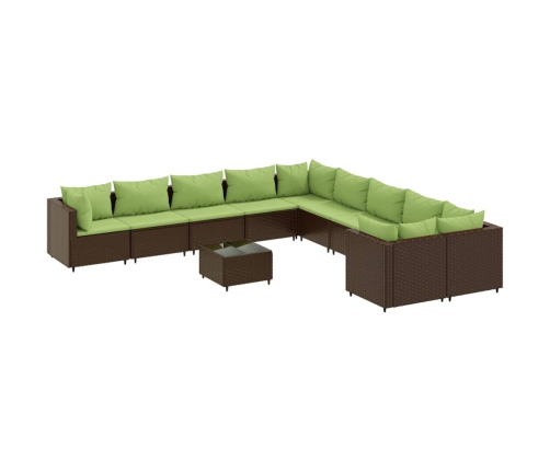 Set de sofás de jardín 11 pzas cojines ratán sintético marrón