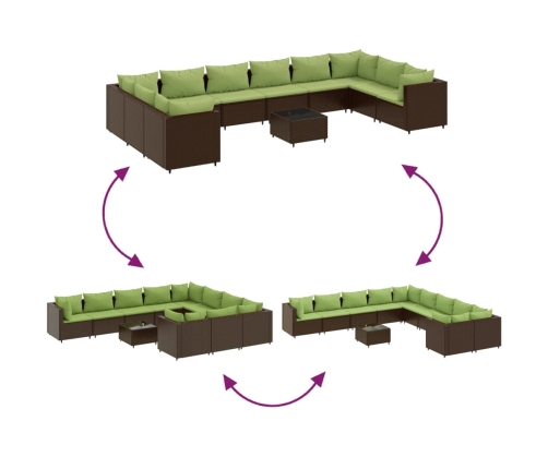 Set de sofás de jardín 11 pzas cojines ratán sintético marrón