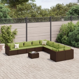 Set de sofás de jardín 11 pzas cojines ratán sintético marrón