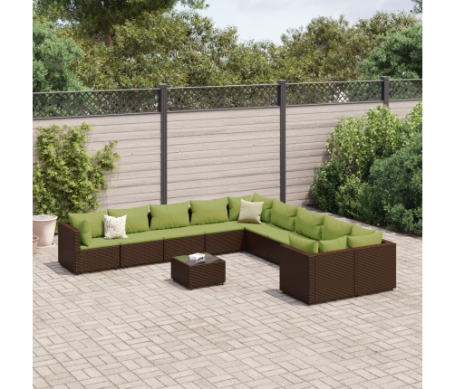 Set de sofás de jardín 11 pzas cojines ratán sintético marrón