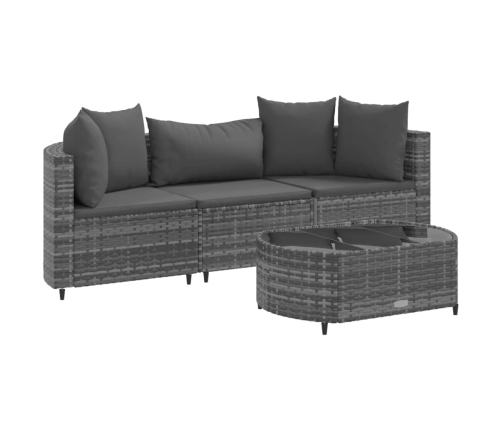 Set de sofás de jardín 4 pzas y cojines ratán sintético gris