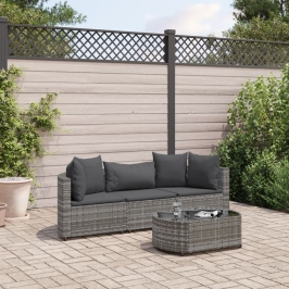 Set de sofás de jardín 4 pzas y cojines ratán sintético gris