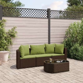 Set de sofás de jardín 4 pzas y cojines ratán sintético marrón