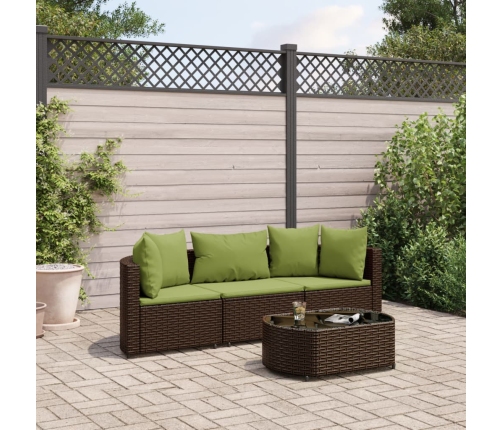 Set de sofás de jardín 4 pzas y cojines ratán sintético marrón