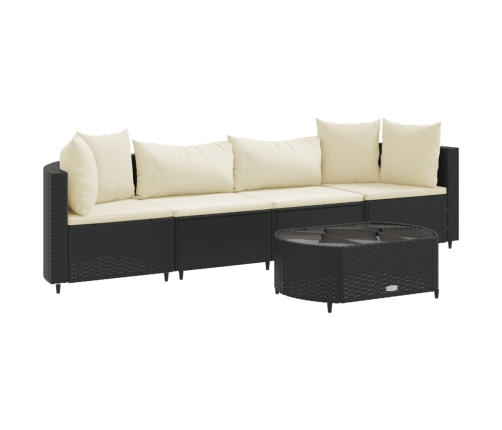 Set de muebles de jardín 5 pzas y cojines ratán sintético negro