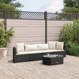 Set de muebles de jardín 5 pzas y cojines ratán sintético negro