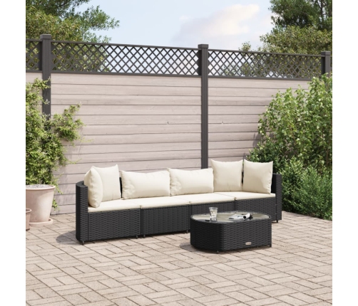 Set de muebles de jardín 5 pzas y cojines ratán sintético negro