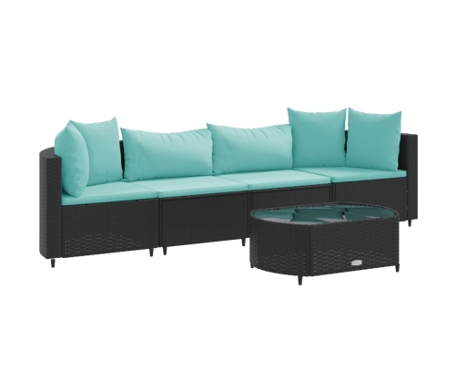 Set de muebles de jardín 5 pzas y cojines ratán sintético negro