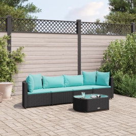Set de muebles de jardín 5 pzas y cojines ratán sintético negro