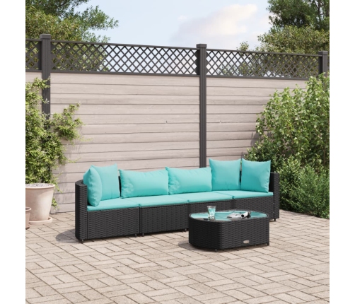 Set de muebles de jardín 5 pzas y cojines ratán sintético negro