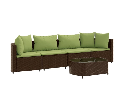 Set comedor de jardín 5 piezas y cojines ratán sintético marrón