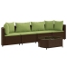Set comedor de jardín 5 piezas y cojines ratán sintético marrón