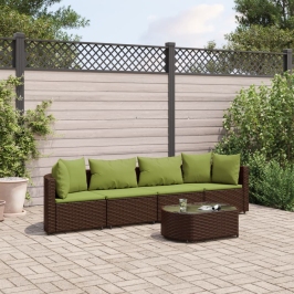 Set comedor de jardín 5 piezas y cojines ratán sintético marrón