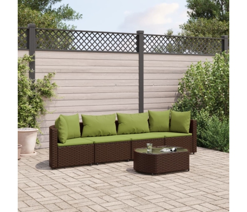Set comedor de jardín 5 piezas y cojines ratán sintético marrón