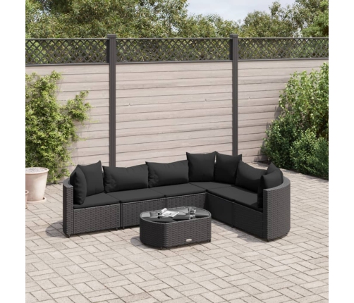 Set de sofás de jardín 7 pzas con cojines ratán sintético negro