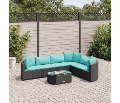 Set de sofás de jardín 7 pzas con cojines ratán sintético negro