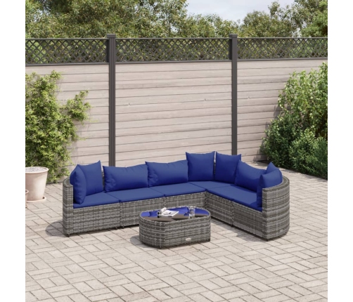Set de sofás de jardín 7 pzas con cojines ratán sintético gris