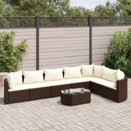 Set sofás de jardín 8 piezas y cojines ratán sintético marrón