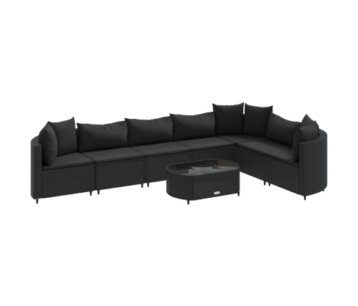 Set de sofás de jardín y cojines 8 piezas ratán sintético negro