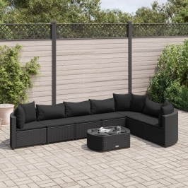 Set de sofás de jardín y cojines 8 piezas ratán sintético negro