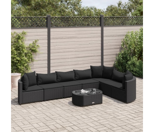 Set de sofás de jardín y cojines 8 piezas ratán sintético negro