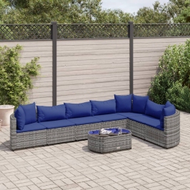 Set de sofás de jardín y cojines 8 piezas ratán sintético gris