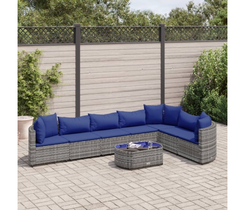 Set de sofás de jardín y cojines 8 piezas ratán sintético gris