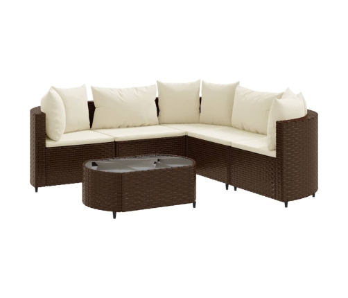 Set sofás de jardín 6 piezas y cojines ratán sintético marrón