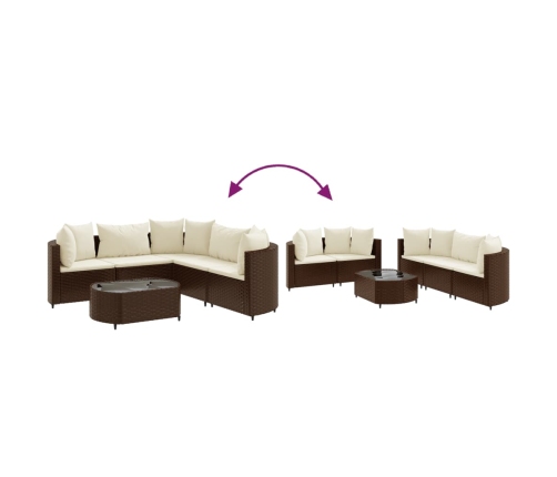 Set sofás de jardín 6 piezas y cojines ratán sintético marrón