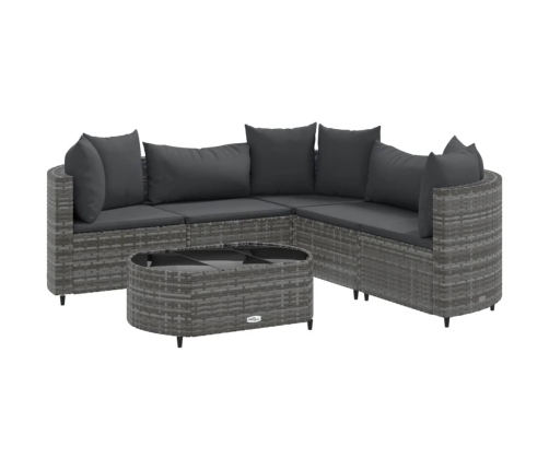 Set de muebles de jardín 6 pzas y cojines ratán sintético gris
