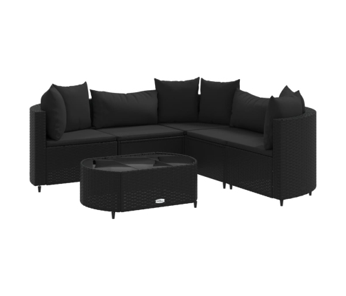 Set de sofás de jardín 6 piezas y cojines ratán sintético negro