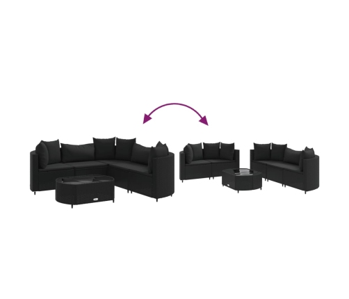 Set de sofás de jardín 6 piezas y cojines ratán sintético negro