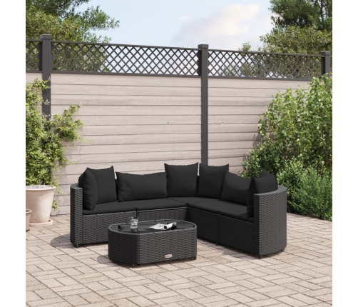 Set de sofás de jardín 6 piezas y cojines ratán sintético negro