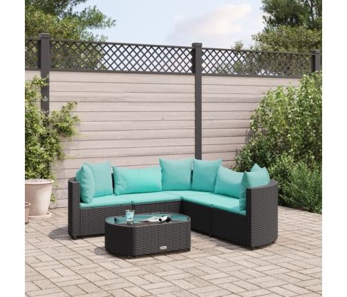 Set de sofás de jardín 6 piezas y cojines ratán sintético negro