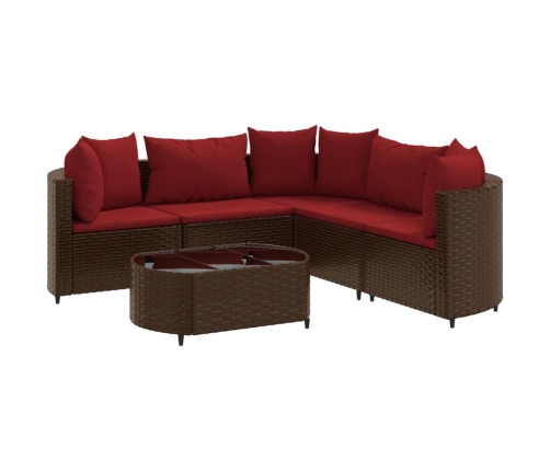 Set sofás de jardín 6 piezas y cojines ratán sintético marrón