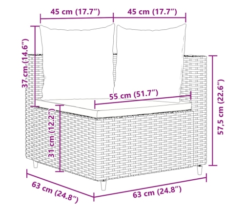 Set sofás de jardín 6 piezas y cojines ratán sintético marrón