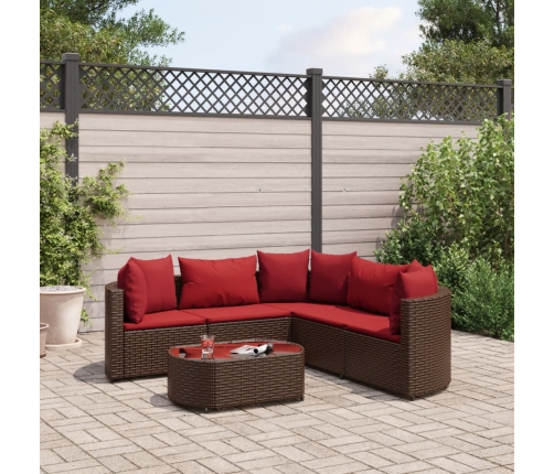 Set sofás de jardín 6 piezas y cojines ratán sintético marrón