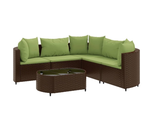 Set sofás de jardín 6 piezas y cojines ratán sintético marrón
