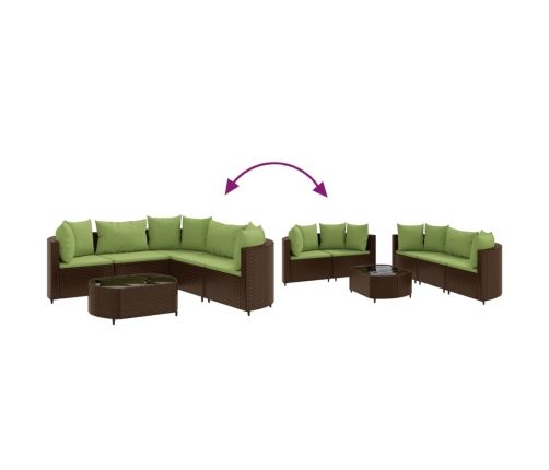 Set sofás de jardín 6 piezas y cojines ratán sintético marrón