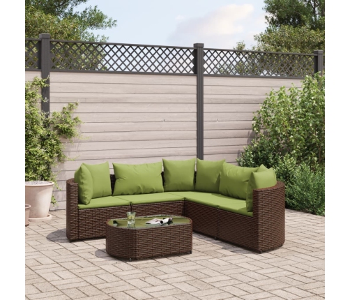 Set sofás de jardín 6 piezas y cojines ratán sintético marrón