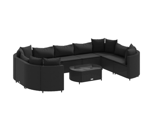 Set de sofás de jardín y cojines 10 pzas ratán sintético negro