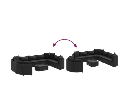 Set de sofás de jardín y cojines 10 pzas ratán sintético negro