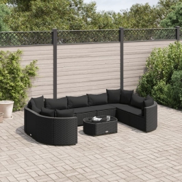 Set de sofás de jardín y cojines 10 pzas ratán sintético negro